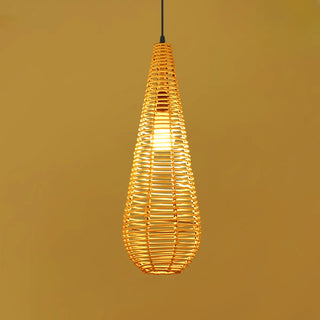 ZOWALA - Oriental Cone Rattan Restaurant Wood Color Pendant Light Image - 9