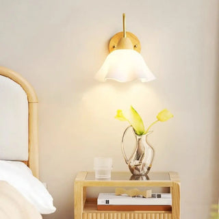Bedside White Floral Wood LED Wall Sconce Light Zawala Image - 2
