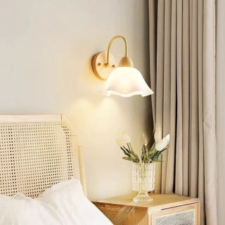Bedside White Floral Wood LED Wall Sconce Light Zawala Image - 3