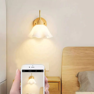 Bedside White Floral Wood LED Wall Sconce Light Zawala Image - 4