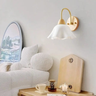 Bedside White Floral Wood LED Wall Sconce Light Zawala Image - 5