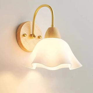 Bedside White Floral Wood LED Wall Sconce Light Zawala Image - 7