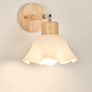 Nordic Ribbed Glass Wooden Dome Bedside Wall Sconce Zawala Image - 12