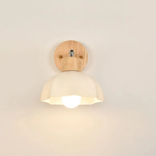 Nordic Ribbed Glass Wooden Dome Bedside Wall Sconce Zawala Image - 13