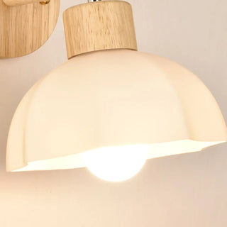 Nordic Ribbed Glass Wooden Dome Bedside Wall Sconce Zawala Image - 14