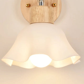 Nordic Ribbed Glass Wooden Dome Bedside Wall Sconce Zawala Image - 15