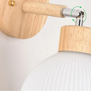 Nordic Ribbed Glass Wooden Dome Bedside Wall Sconce Zawala Image - 16