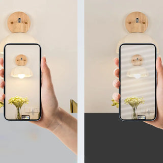 Nordic Ribbed Glass Wooden Dome Bedside Wall Sconce Zawala Image - 17