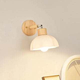 Nordic Ribbed Glass Wooden Dome Bedside Wall Sconce Zawala Image - 2