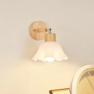 Nordic Ribbed Glass Wooden Dome Bedside Wall Sconce Zawala Image - 3
