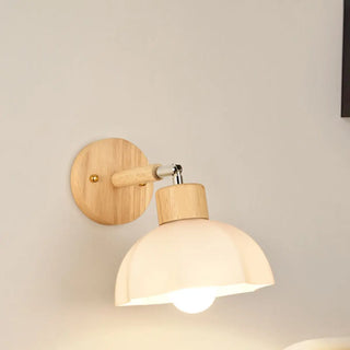 Nordic Ribbed Glass Wooden Dome Bedside Wall Sconce Zawala Image - 5