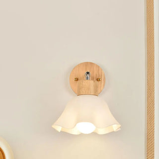 Nordic Ribbed Glass Wooden Dome Bedside Wall Sconce Zawala Image - 6