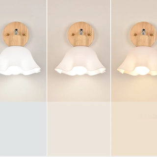 Nordic Ribbed Glass Wooden Dome Bedside Wall Sconce Zawala Image - 7