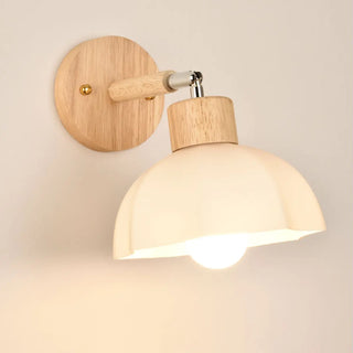 Nordic Ribbed Glass Wooden Dome Bedside Wall Sconce Zawala Image - 8