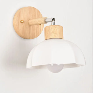 Nordic Ribbed Glass Wooden Dome Bedside Wall Sconce Zawala Image - 9