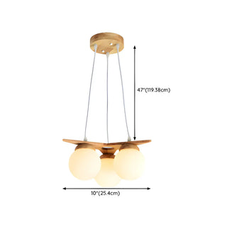 ZOWALA - Star Wood White Glass Ball 5-Light Kids Room Chandelier #size
