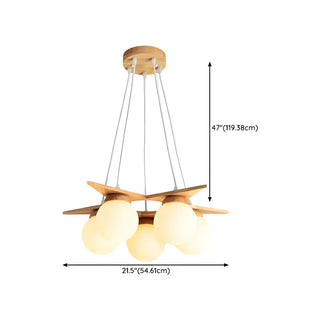 ZOWALA - Star Wood White Glass Ball 5-Light Kids Room Chandelier Image - 11