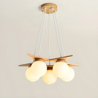 ZOWALA - Star Wood White Glass Ball 5-Light Kids Room Chandelier Image - 4