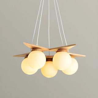 ZOWALA - Star Wood White Glass Ball 5-Light Kids Room Chandelier Image - 5