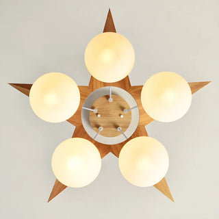 ZOWALA - Star Wood White Glass Ball 5-Light Kids Room Chandelier Image - 6