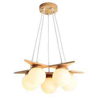 ZOWALA - Star Wood White Glass Ball 5-Light Kids Room Chandelier Image - 7