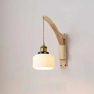 ZOWALA - Japanese Swing Arm Cylinder Wood Ceramic White Wall Sconce Image - 13