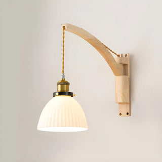 ZOWALA - Japanese Swing Arm Cylinder Wood Ceramic White Wall Sconce Image - 14