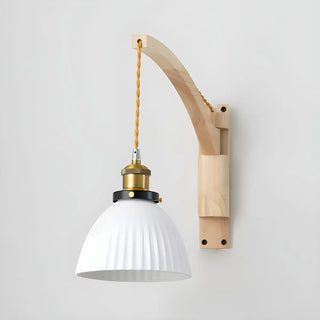 ZOWALA - Japanese Swing Arm Cylinder Wood Ceramic White Wall Sconce Image - 15