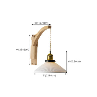 ZOWALA - Japanese Swing Arm Cylinder Wood Ceramic White Wall Sconce #size