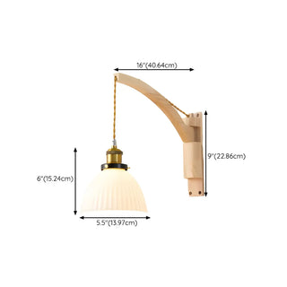 ZOWALA - Japanese Swing Arm Cylinder Wood Ceramic White Wall Sconce Image - 17