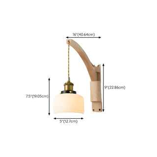 ZOWALA - Japanese Swing Arm Cylinder Wood Ceramic White Wall Sconce Image - 18