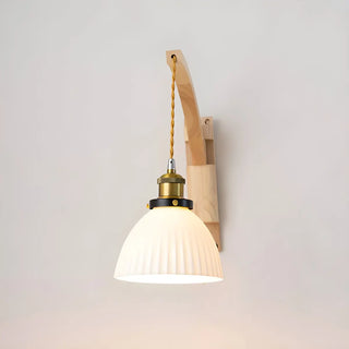 ZOWALA - Japanese Swing Arm Cylinder Wood Ceramic White Wall Sconce Image - 5