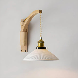 ZOWALA - Japanese Swing Arm Cylinder Wood Ceramic White Wall Sconce Image - 7