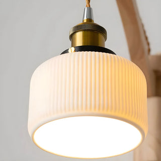ZOWALA - Japanese Swing Arm Cylinder Wood Ceramic White Wall Sconce Image - 9