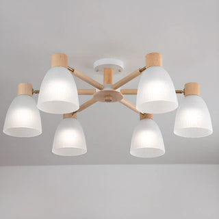 ZOWALA - Large Wood White Glass Semi-Flush Mount Lamp 6-Light Image - 10
