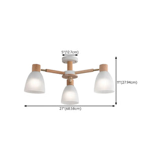 ZOWALA - Large Wood White Glass Semi-Flush Mount Lamp 6-Light #size