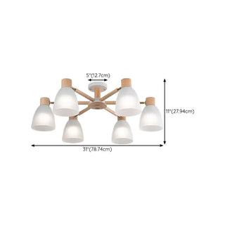 ZOWALA - Large Wood White Glass Semi-Flush Mount Lamp 6-Light Image - 14