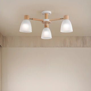 ZOWALA - Large Wood White Glass Semi-Flush Mount Lamp 6-Light Image - 3