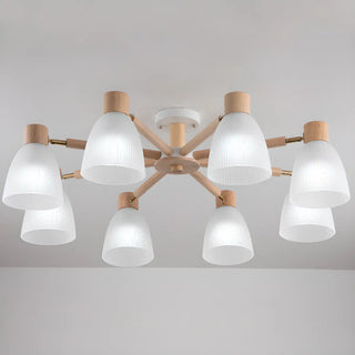 ZOWALA - Large Wood White Glass Semi-Flush Mount Lamp 6-Light Image - 9