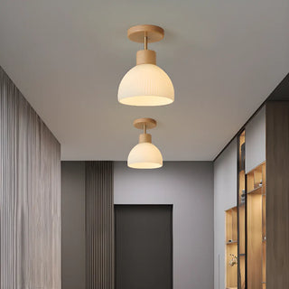 ZOWALA - Hallway Bowl Wood Semi-Flush Mount Ceiling Light Image - 1