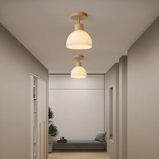ZOWALA - Hallway Bowl Wood Semi-Flush Mount Ceiling Light Image - 2