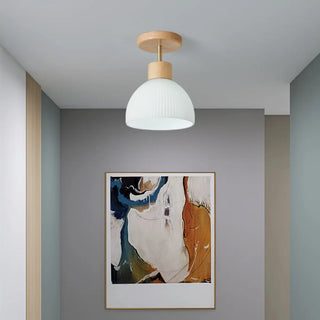 ZOWALA - Hallway Bowl Wood Semi-Flush Mount Ceiling Light Image - 3