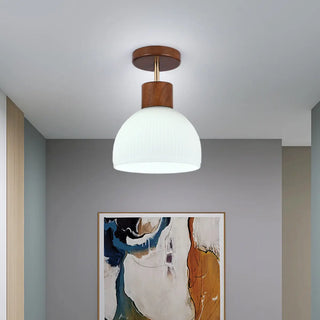 ZOWALA - Hallway Bowl Wood Semi-Flush Mount Ceiling Light Image - 4