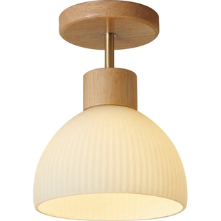ZOWALA - Hallway Bowl Wood Semi-Flush Mount Ceiling Light Image - 5