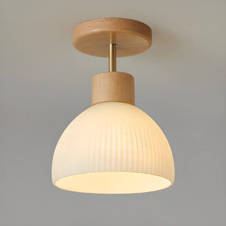 ZOWALA - Hallway Bowl Wood Semi-Flush Mount Ceiling Light Image - 8