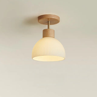 ZOWALA - Hallway Bowl Wood Semi-Flush Mount Ceiling Light Image - 9