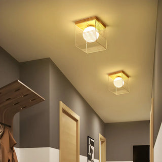 Natural Clear Cube Glass Globe Flush Mount Ceiling Lamp Zawala Image - 1