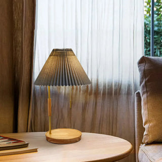 Vintage Wooden Base Table Lamp with Pull Chain Switch Zawala Image - 3