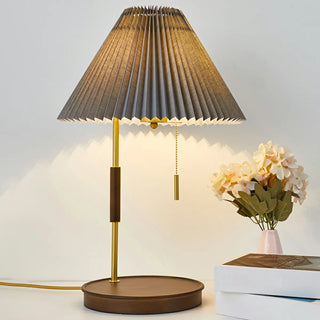 Vintage Wooden Base Table Lamp with Pull Chain Switch Zawala Image - 4