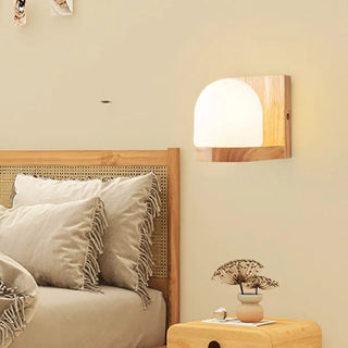 Frosted Glass Rectangular Bedside Wood Wall Sconce Zawala Image - 3